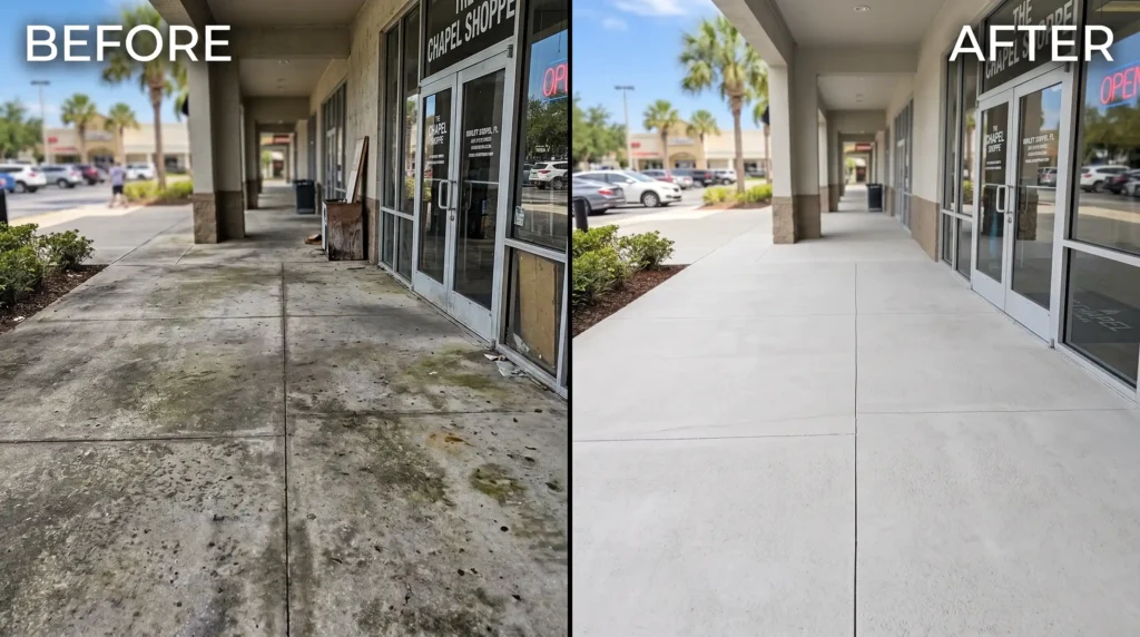 Commercial walkway power washing results near SR 54
