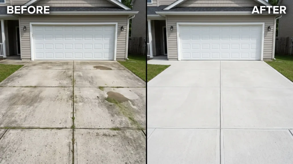 Driveway restoration removing algae stains