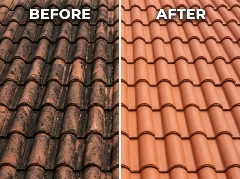 Soft wash tile roof cleaning results in Wiregrass Ranch community