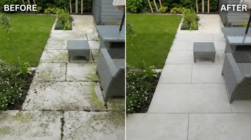 algae-stained backyard patio restored in Wesley Chapel